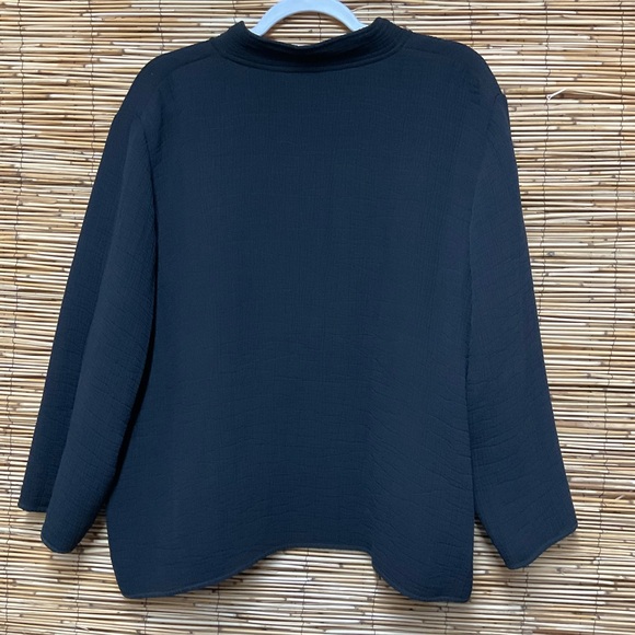 Eileen Fisher Black Rayon-Silk Textured Open Front Cardigan Size XL Minimalist - Picture 4 of 7